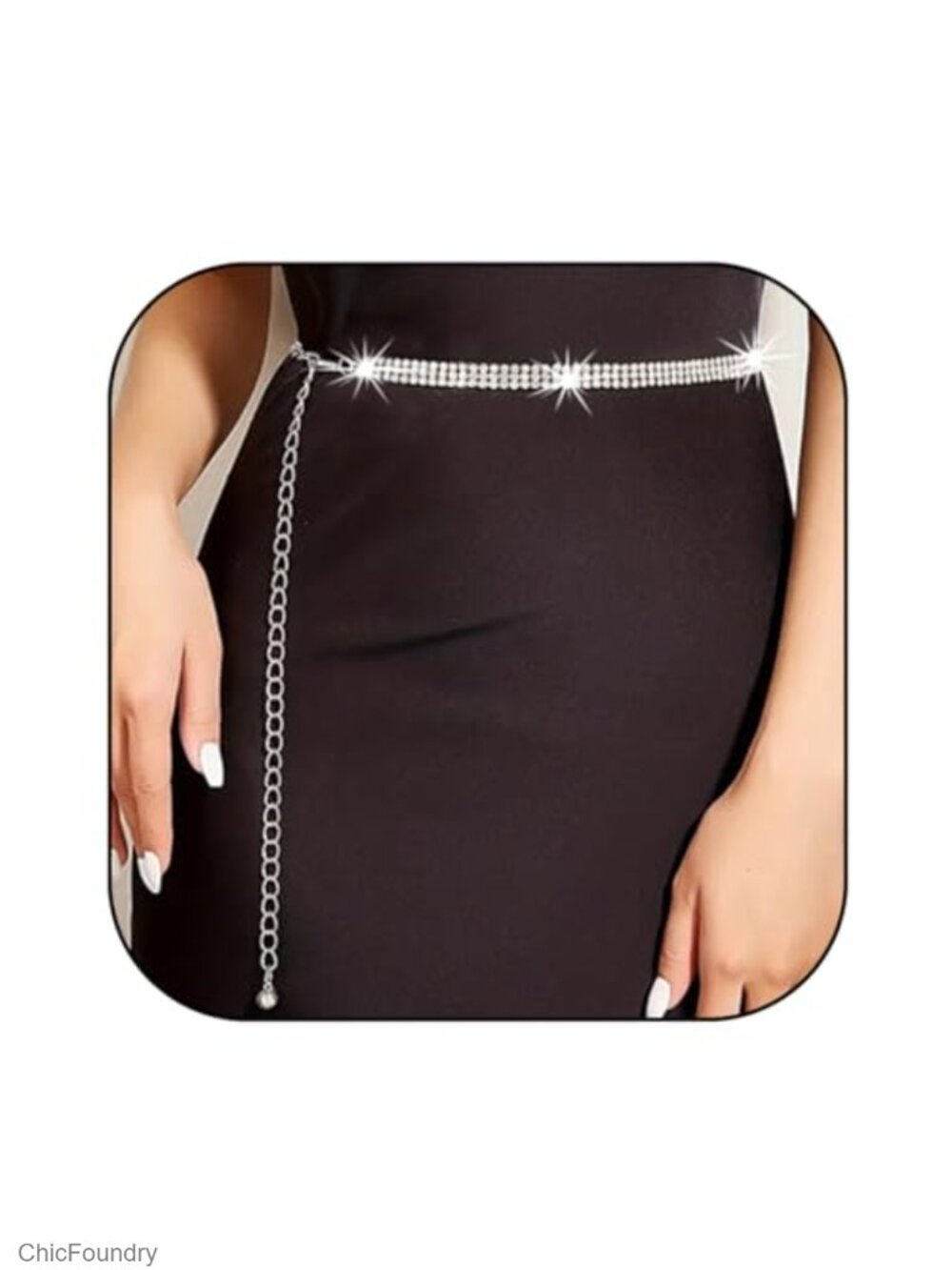 Rhinestone Chained Belt Women Crystal Sparkle Waist Cincher 45in